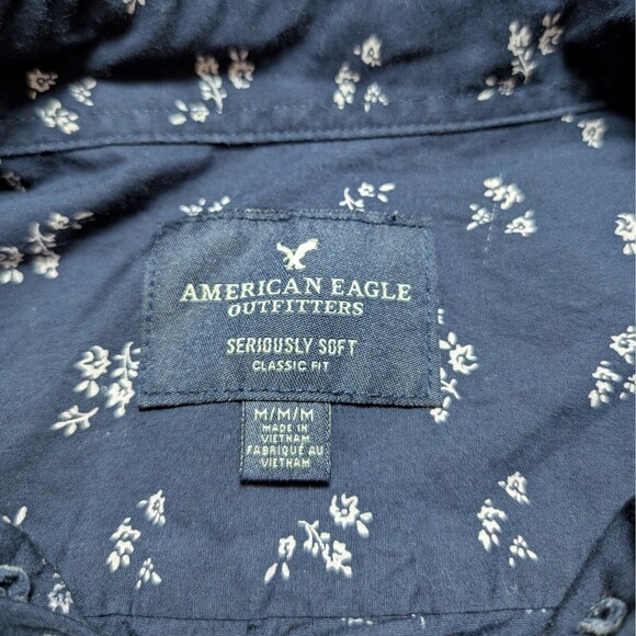 American Eagle Seriously Soft Button Down Shirt Mens Medium Cotton Floral Print - Picture 5 of 10